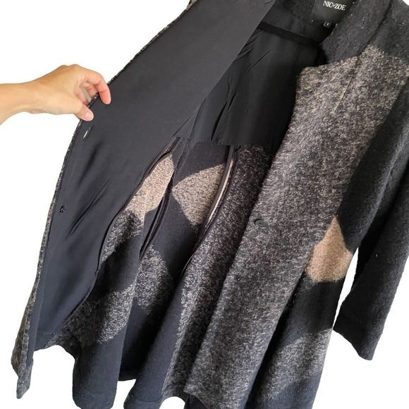 NIC + ZOE Wool Cotton Long High Low Cardigan Sweater Coat Black Grey Tan S - Picture 7 of 8